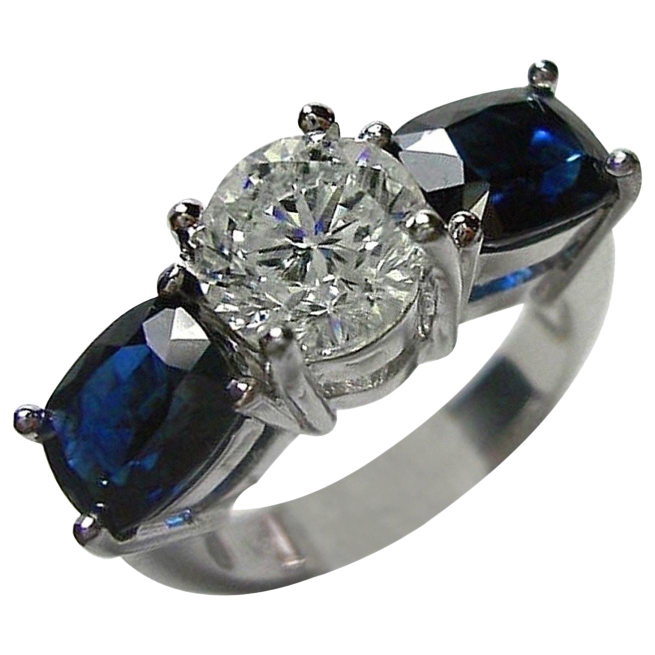 5.20 Carat Diamond Blue Sapphire Engagement Ring 18 Karat White Gold For Sale