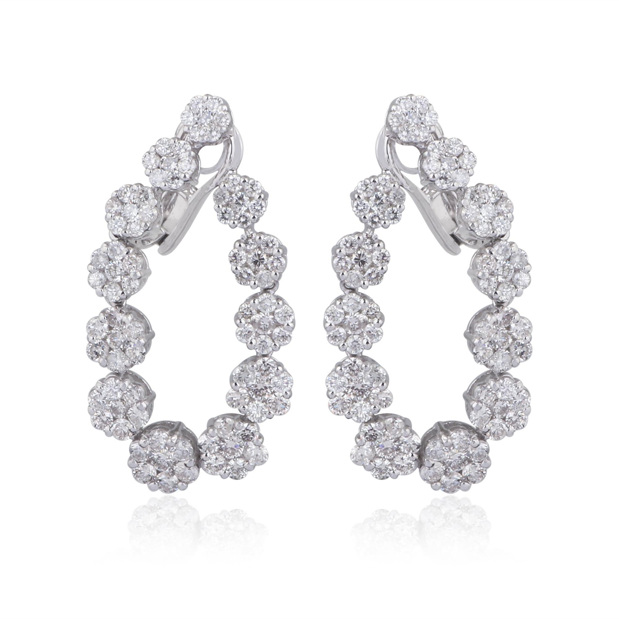 Round Cut 5.20 Carat Diamond Pave Lever Back Earrings 14 Karat White Gold Fine Jewelry For Sale