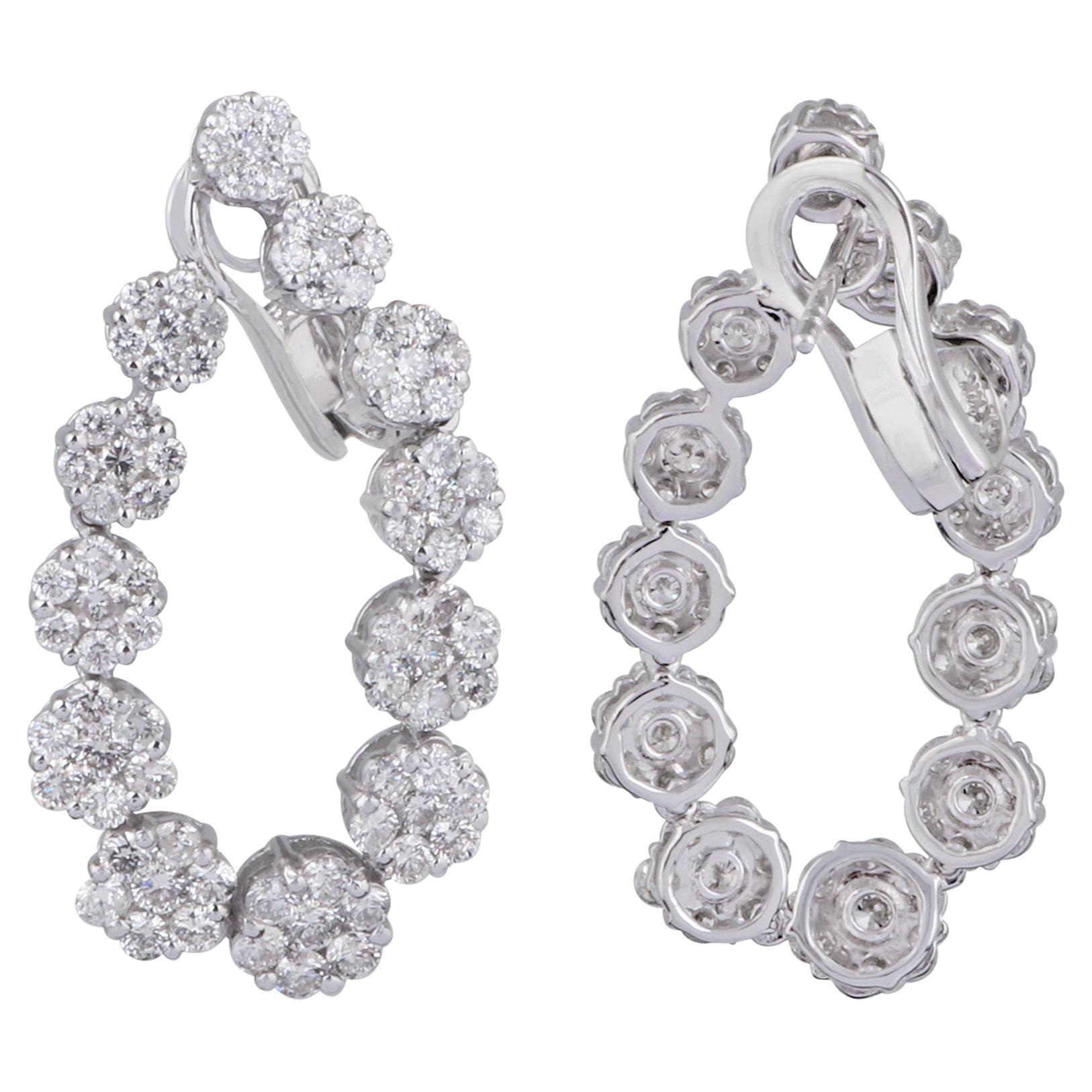 5.20 Carat Diamond Pave Lever Back Earrings 14 Karat White Gold Fine Jewelry For Sale