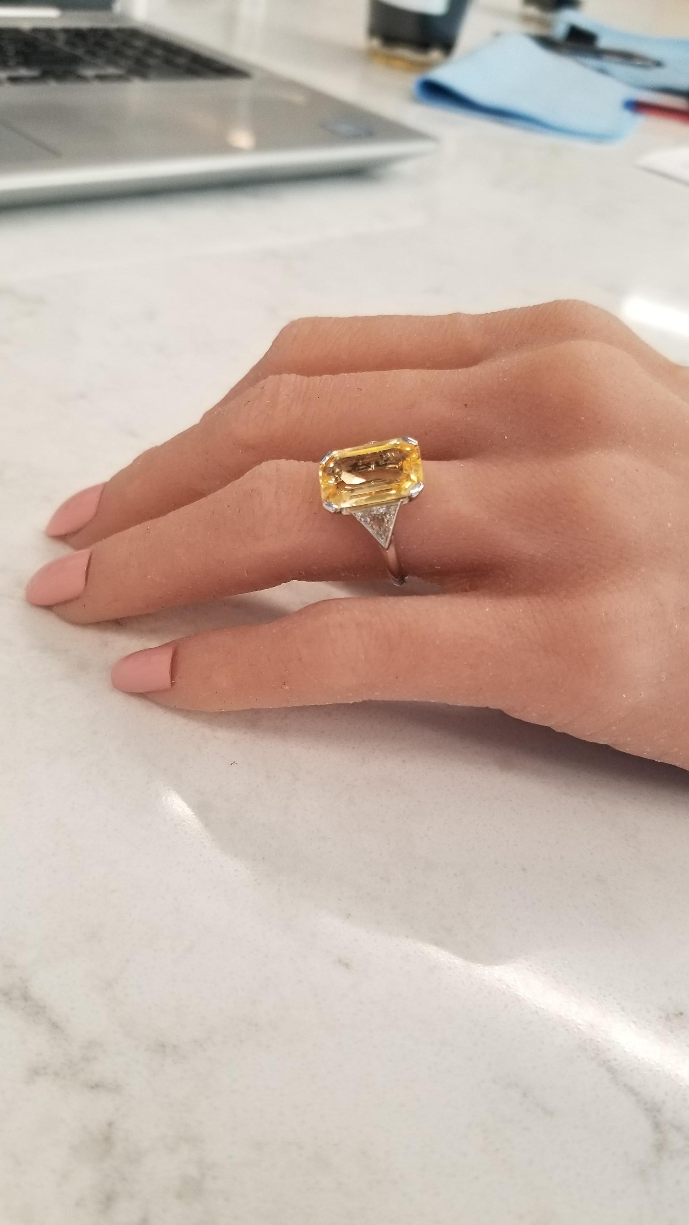 5.20 Carat Emerald Cut Yellow Sapphire and Diamond Cocktail Ring in Platinum In New Condition In Chicago, IL