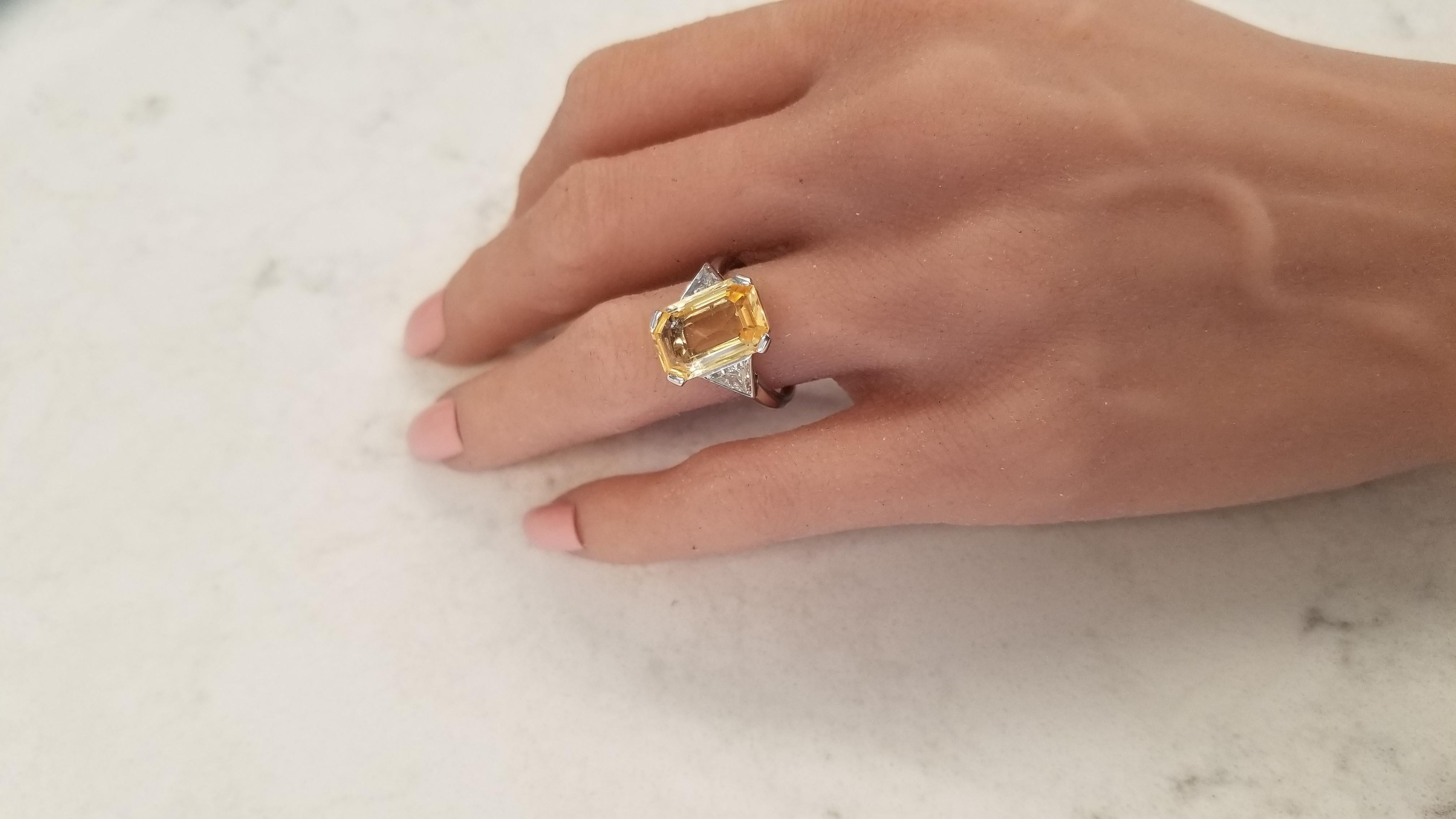 Women's 5.20 Carat Emerald Cut Yellow Sapphire and Diamond Cocktail Ring in Platinum