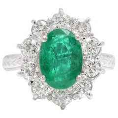 5.20 Carat Exquisite Emerald and Diamond 14 Karat Solid White Gold Ring