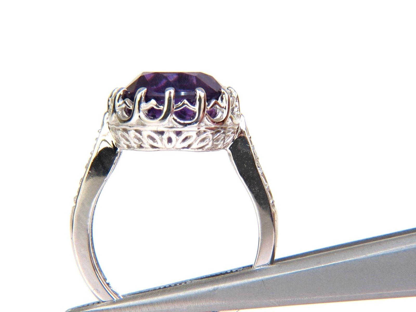 Edwardian 5.20 Carat Natural Brilliant Round Deep Purple Amethyst Diamond Ring 14 Karat