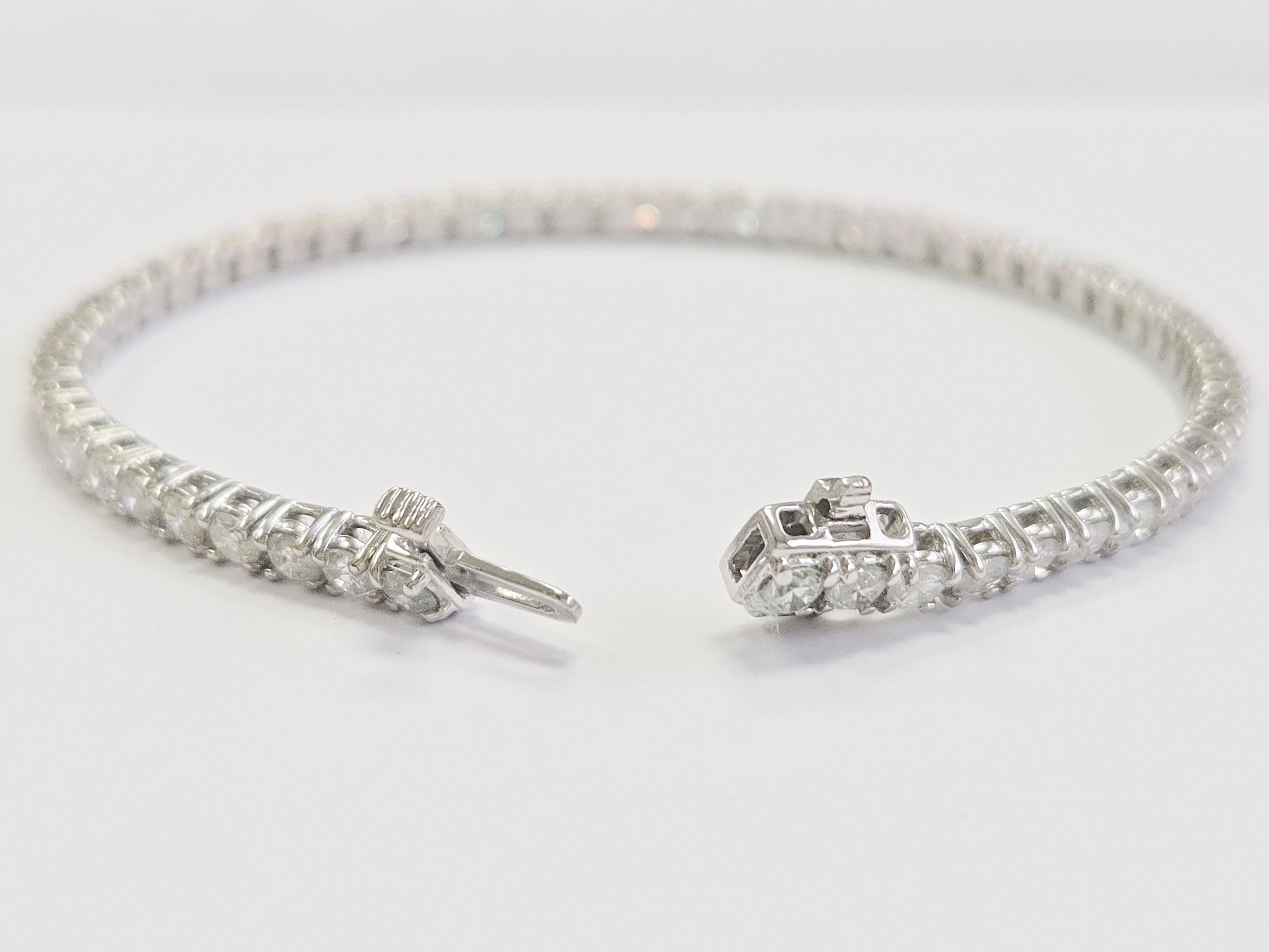 Brilliant Cut 5.20 Carat Natural Diamond Tennis Bracelet 14 Karat White Gold