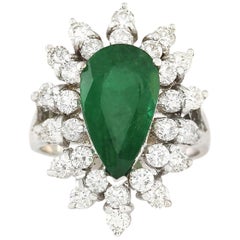 Natural Emerald Diamond Ring In 14 Karat White Gold