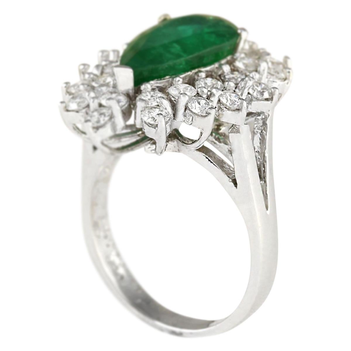 Pear Cut Natural Emerald Diamond Ring In 14 Karat White Gold For Sale