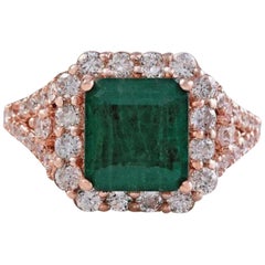 5.20 Carat Natural Emerald and Diamond 14 Karat Solid Rose Gold Ring