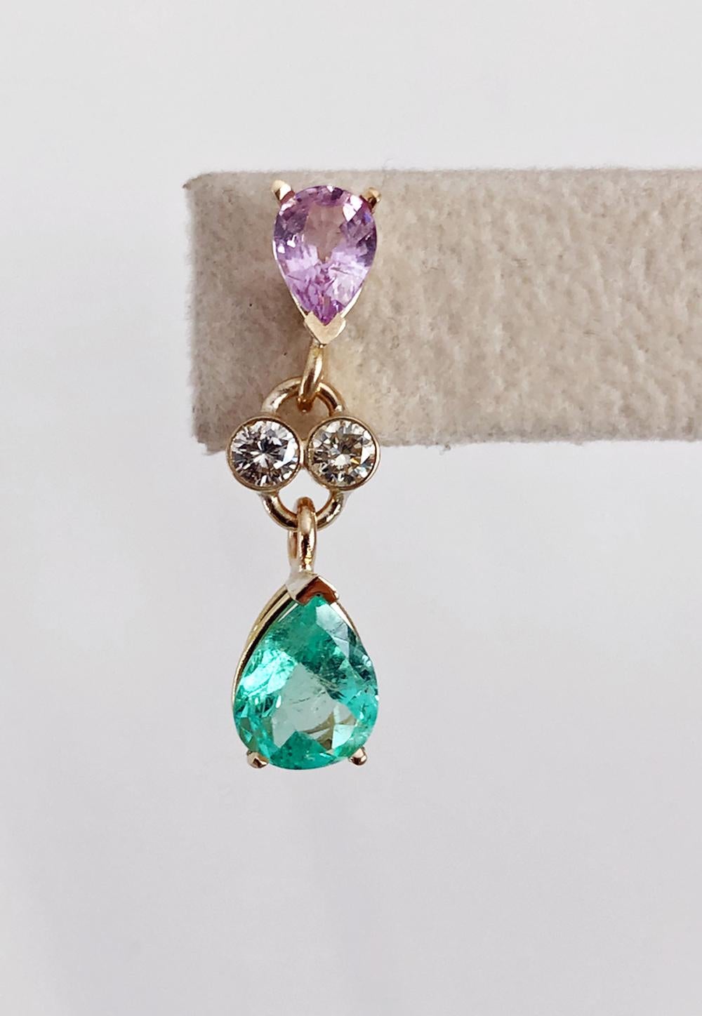 5.20 Carat Colombian Emerald Sapphire Diamond Dangle Earrings 18 Karat For Sale 3