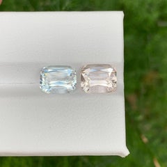 5.20 Carat Natural Loose Aquamarine Morganite Reverse Pair Cushion Cut Gemstone
