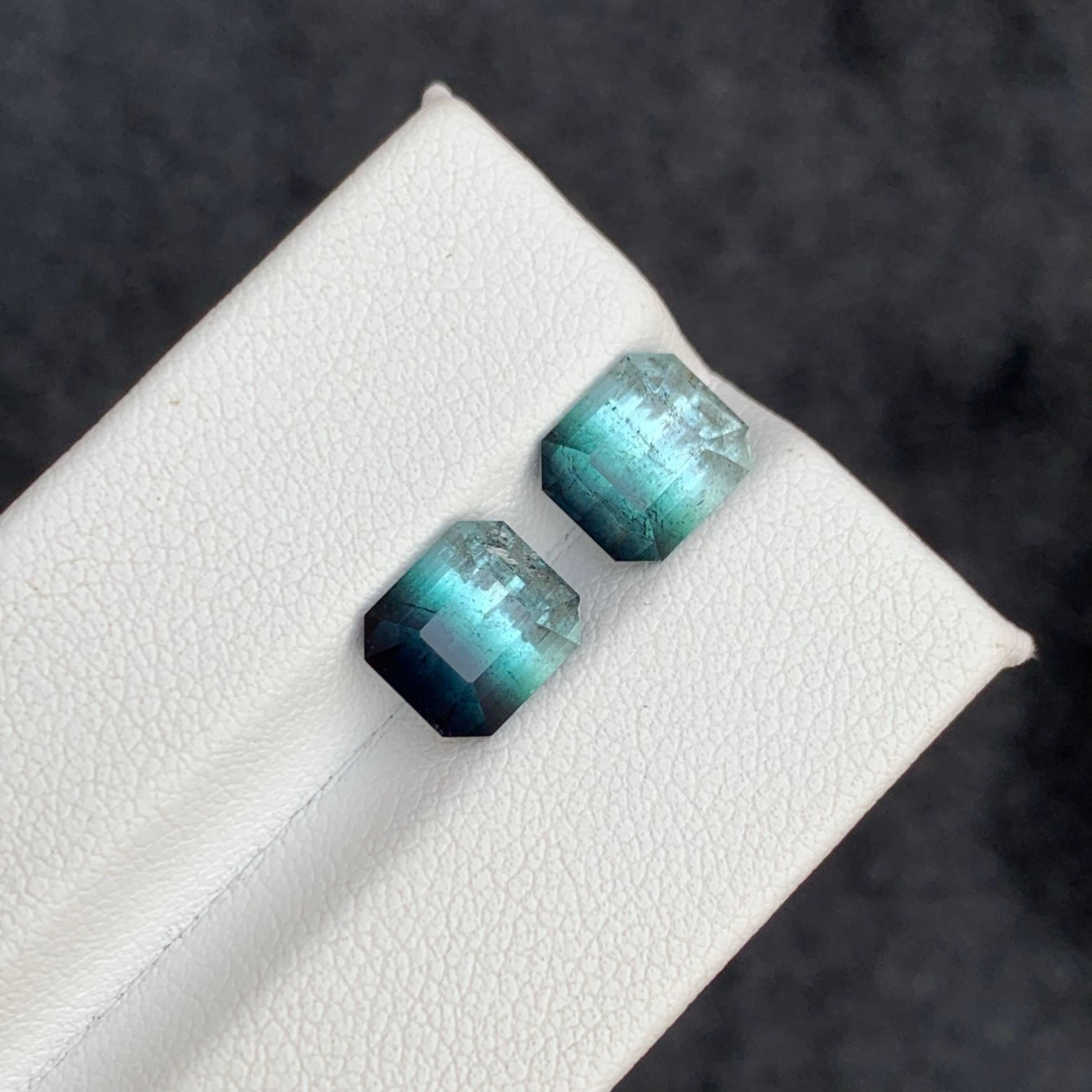 5.20 Carat Natural Loose Bi Color Tourmaline Pair Emerald Cut Afghan Gemstone (pierre précieuse afghane) Unisexe en vente