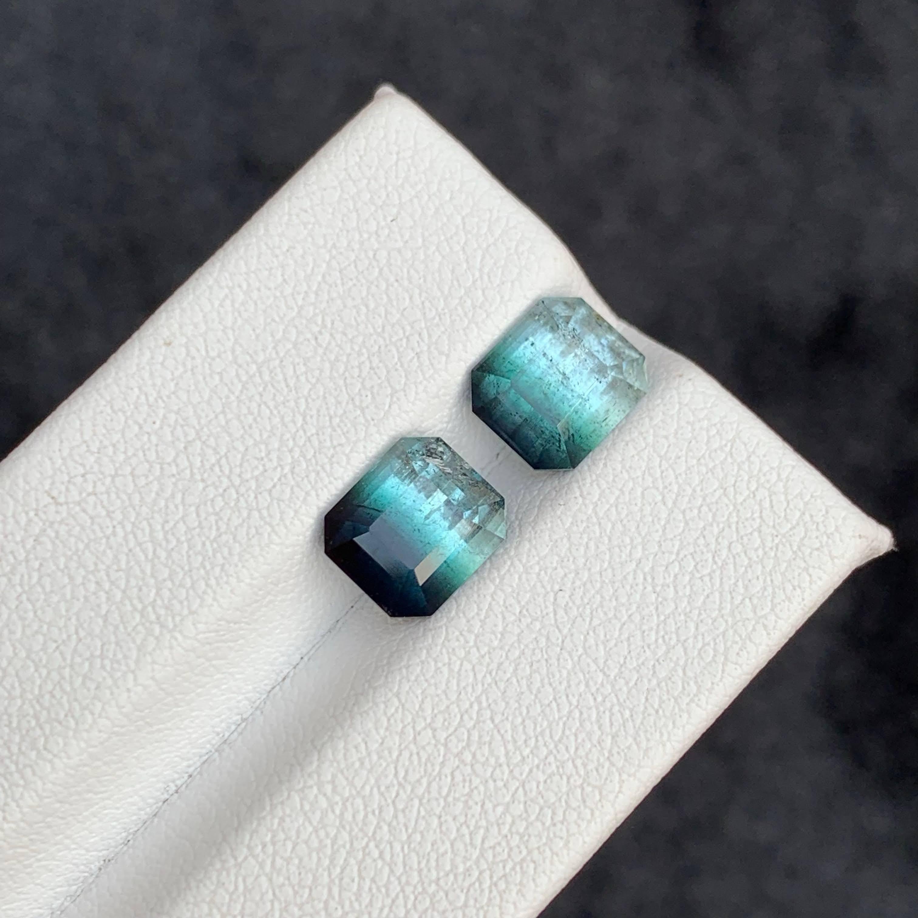 5.20 Carat Natural Loose Bi Color Tourmaline Pair Emerald Cut Afghan Gemstone (pierre précieuse afghane) en vente 1