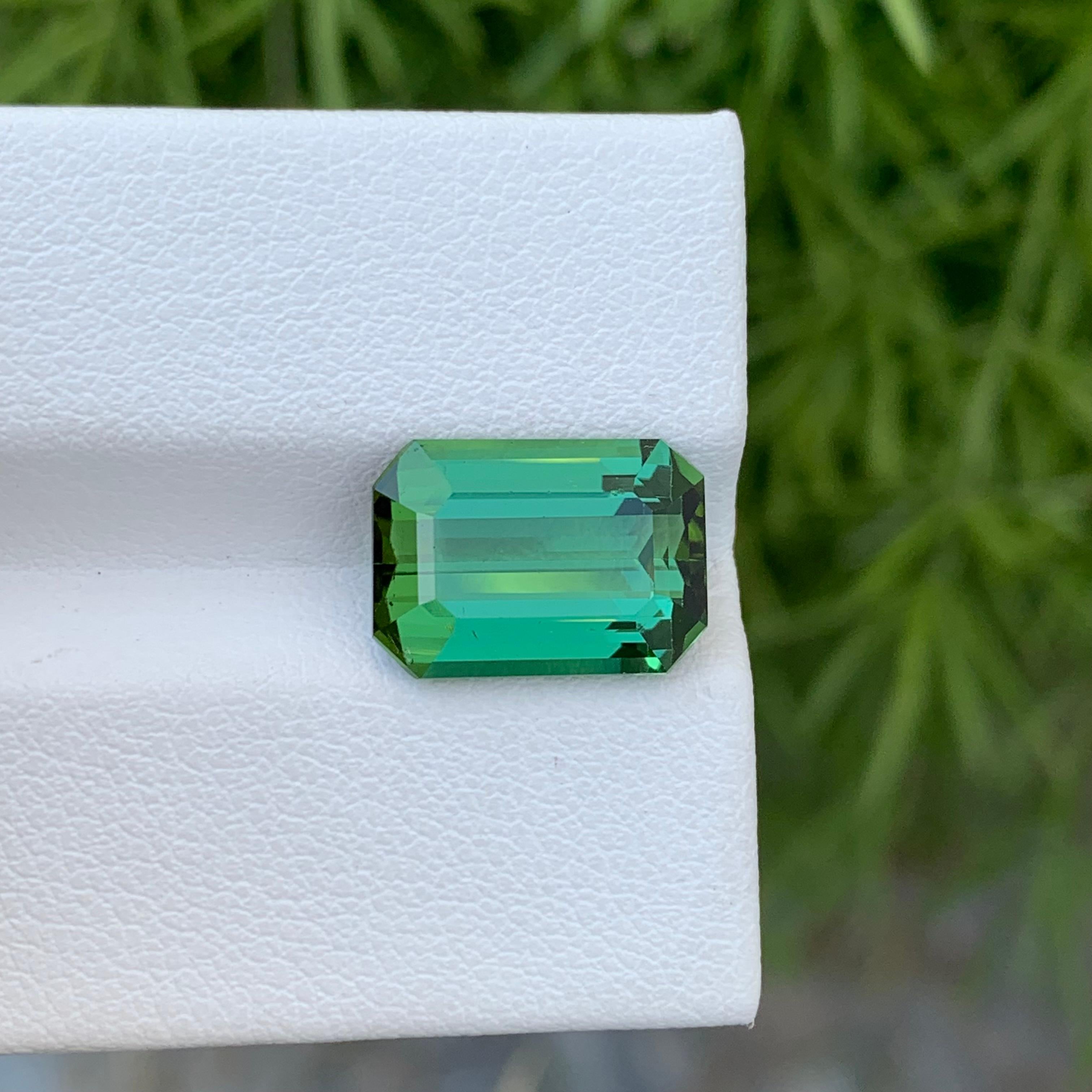 5.20 Carat Natural Loose Bright Green Tourmaline Emerald Shape For Sale 4