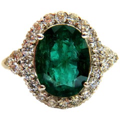 5.20 Carat Natural Vivid Bright Green Emerald Diamonds Ring 14 Karat