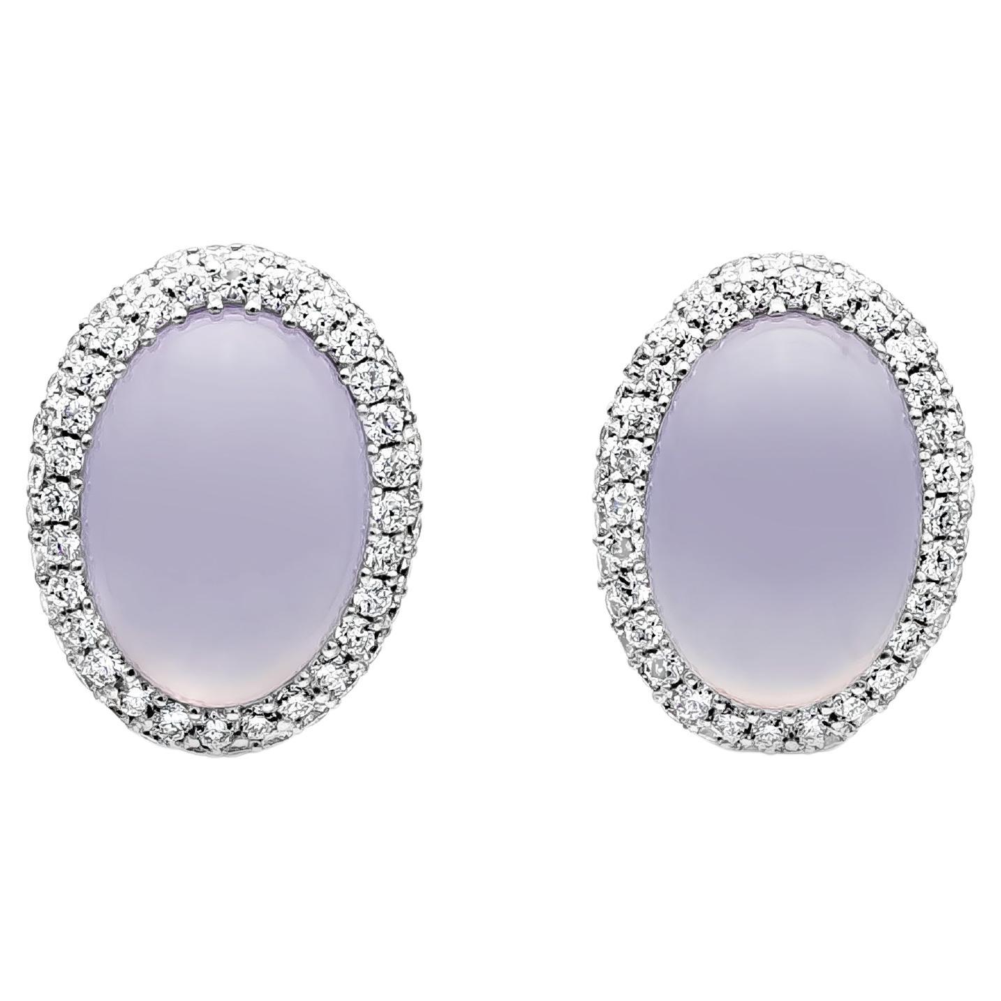 5.20 Carat Oval Cut Lavender Chalcedony Stud Earrings in White Gold For Sale