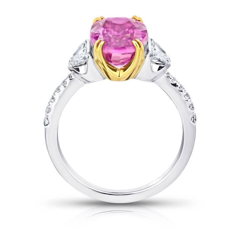Contemporary 5.20 Carat Oval Pink Sapphire and Diamond Platinum and 18k Yellow Gold Ring