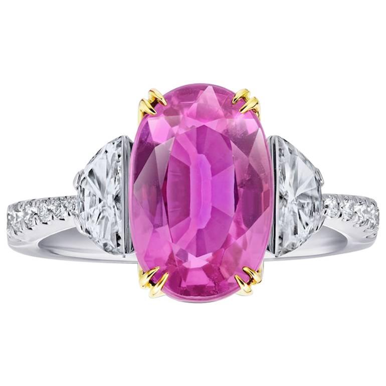 5.20 Carat Oval Pink Sapphire and Diamond Platinum and 18k Yellow Gold Ring