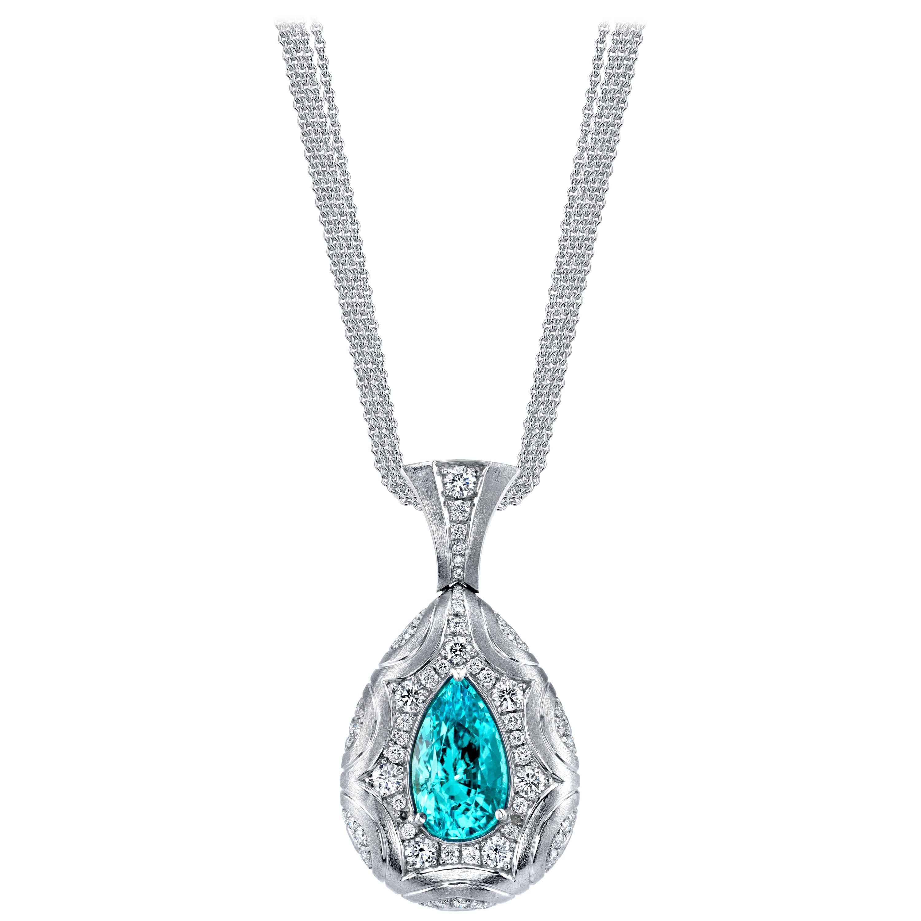 GIA Certified 5.20 Carat Paraiba Tourmaline and Diamond Necklace in White Gold For Sale
