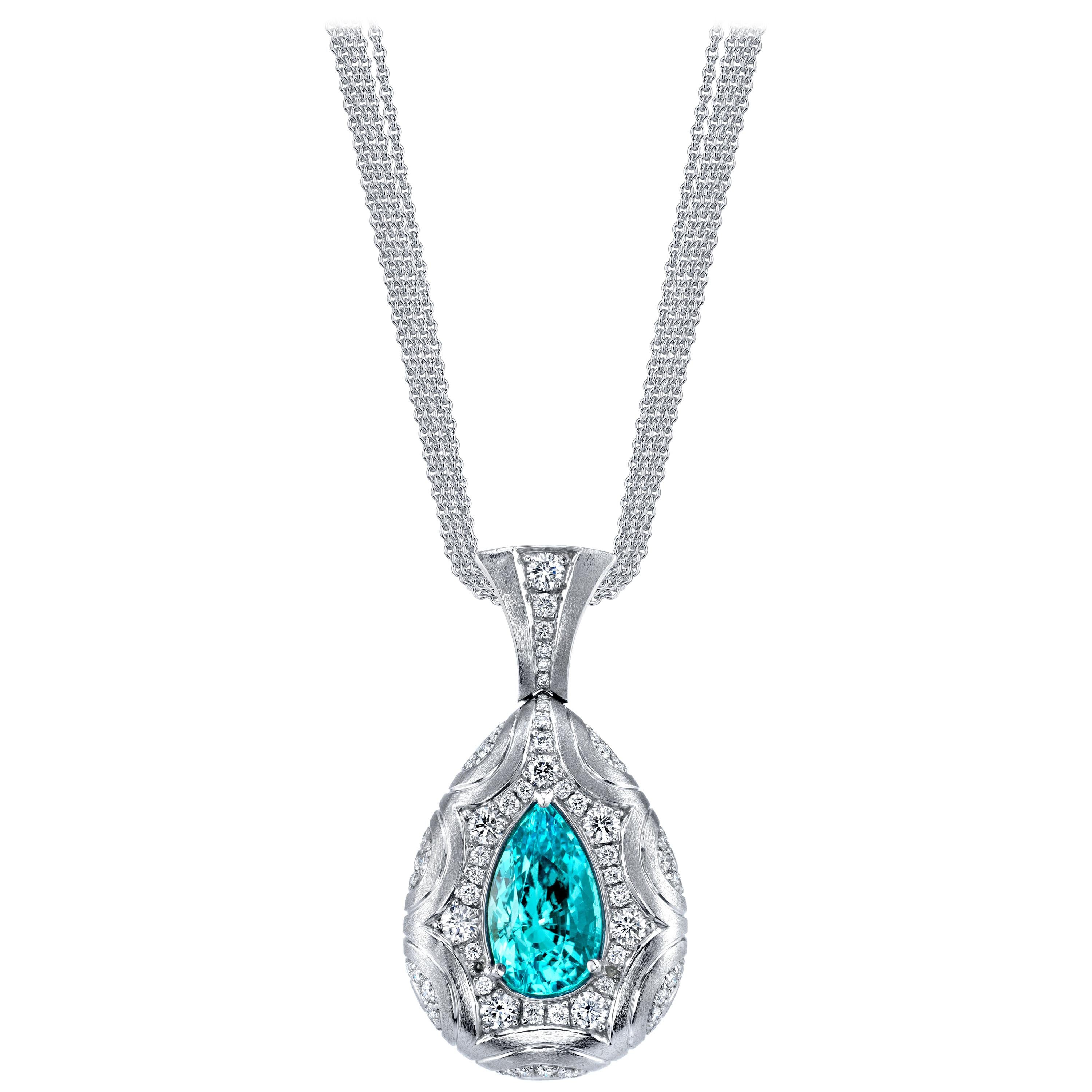 Collier en or blanc avec tourmaline Paraiba de 5,20 carats et diamants certifiés GIA