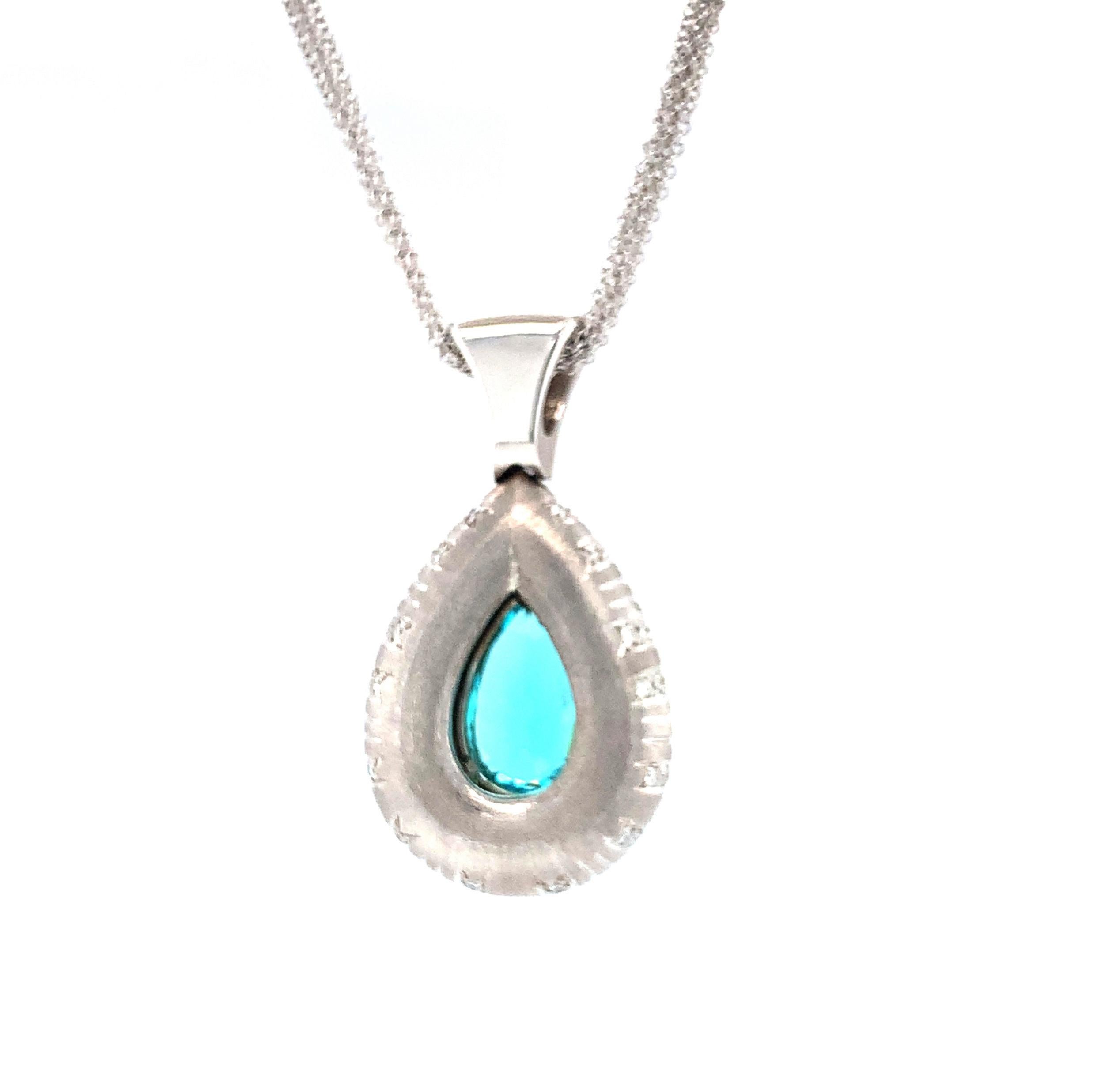 Artisan GIA Certified 5.20 Carat Paraiba Tourmaline and Diamond Necklace in White Gold For Sale