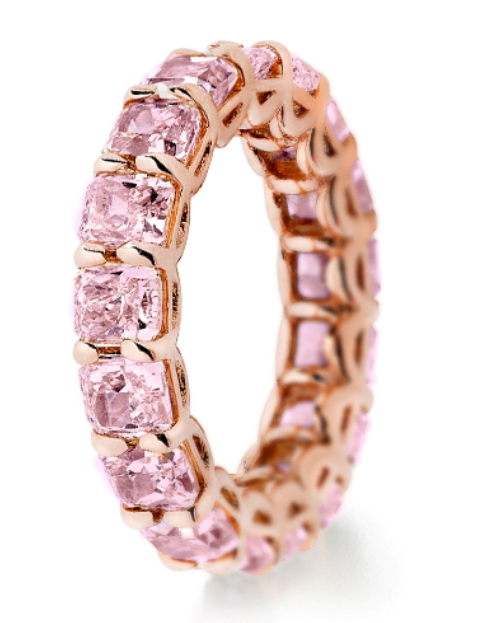 One of a Kind. 19 Matched Fancy Pink Radiant cut Diamonds weighing between 0.25-0.33 Carat each GIA certified.
Set in 18 Karat Rose Gold.

Only made by Special Order.