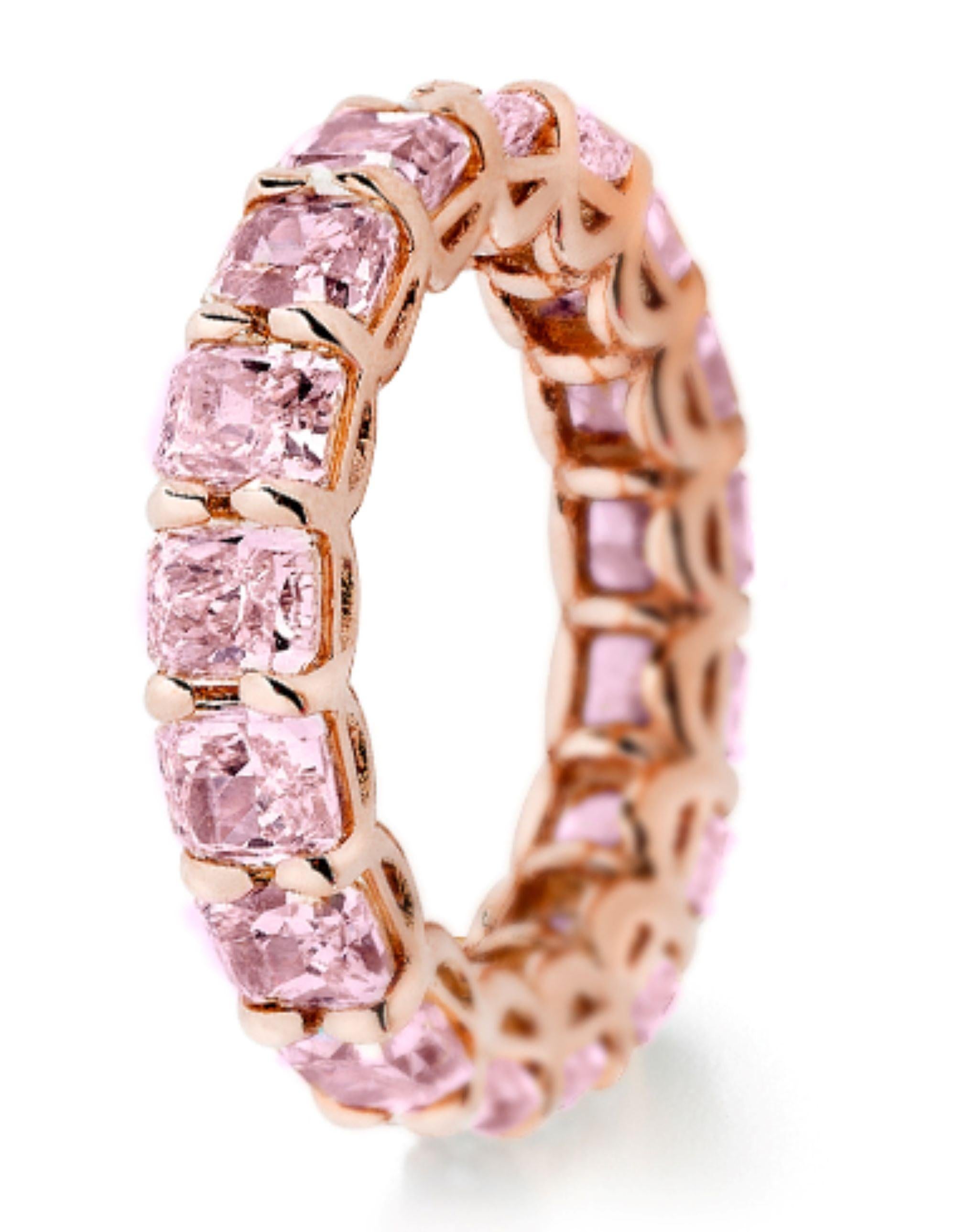 Women's or Men's 5.20 Carat Radiant Cut Pink Diamond Eternity Band Ring, GIA Certified For Sale