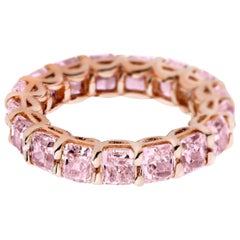 5.20 Carat Radiant Cut Pink Diamond Eternity Band Ring, GIA Certified