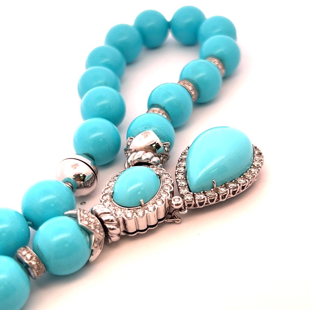 Collier pendentif 18 carats avec diamants ronds de 5,20 carats et turquoise de 10,60 à 24,10 mm en vente 2