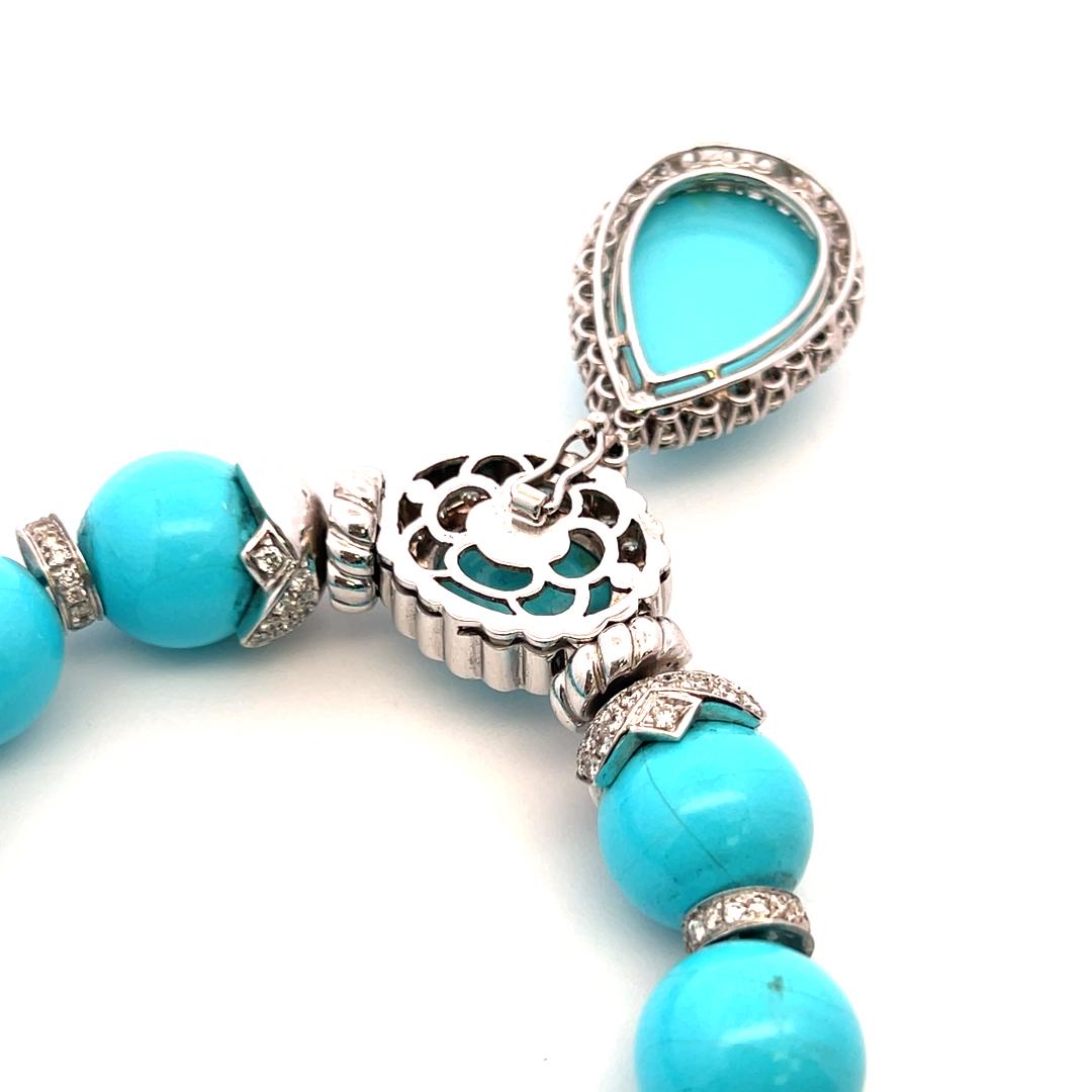 Collier pendentif 18 carats avec diamants ronds de 5,20 carats et turquoise de 10,60 à 24,10 mm en vente 4