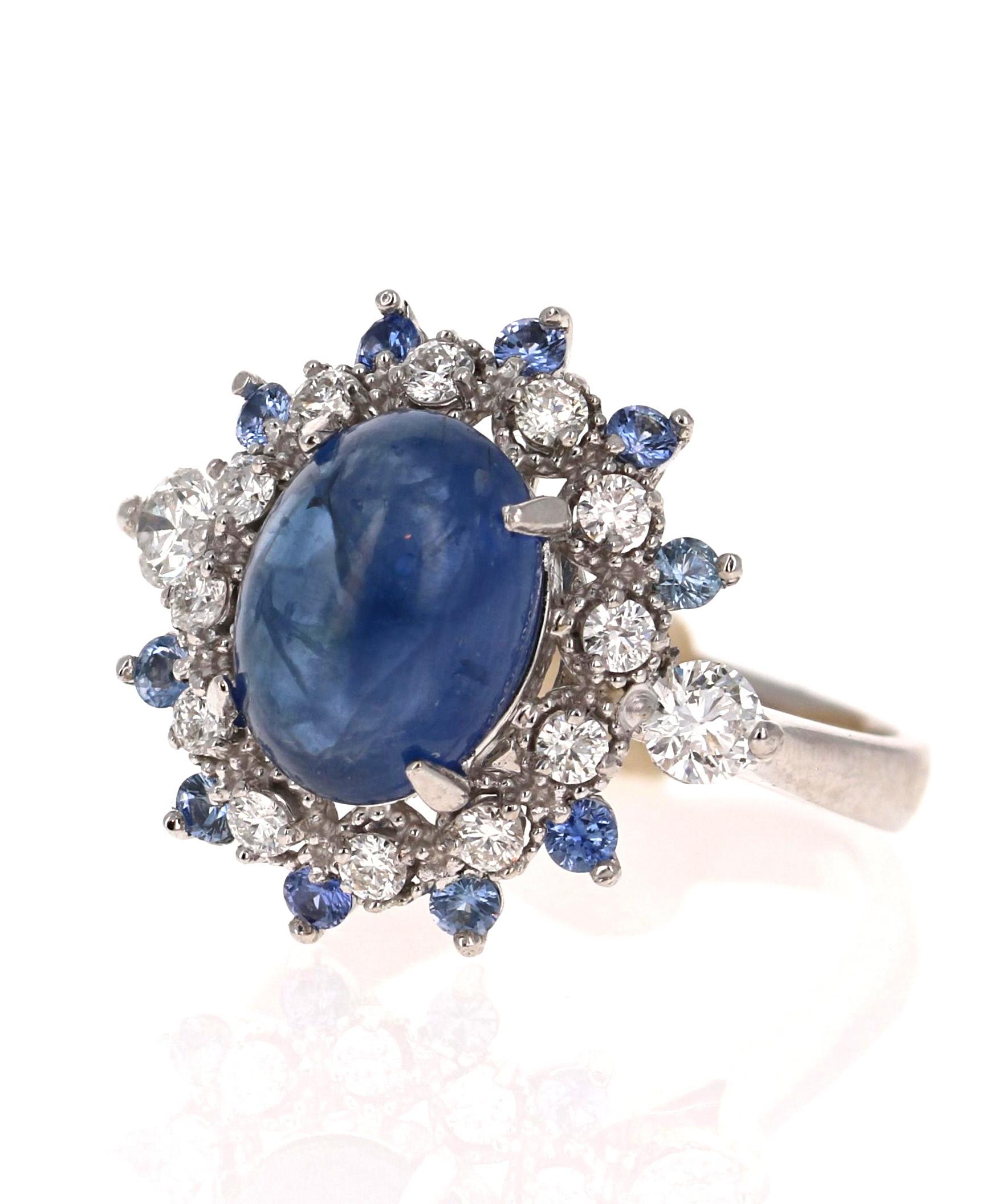 Contemporary 5.20 Carat Sapphire Diamond 14K White Gold Cocktail Ring For Sale
