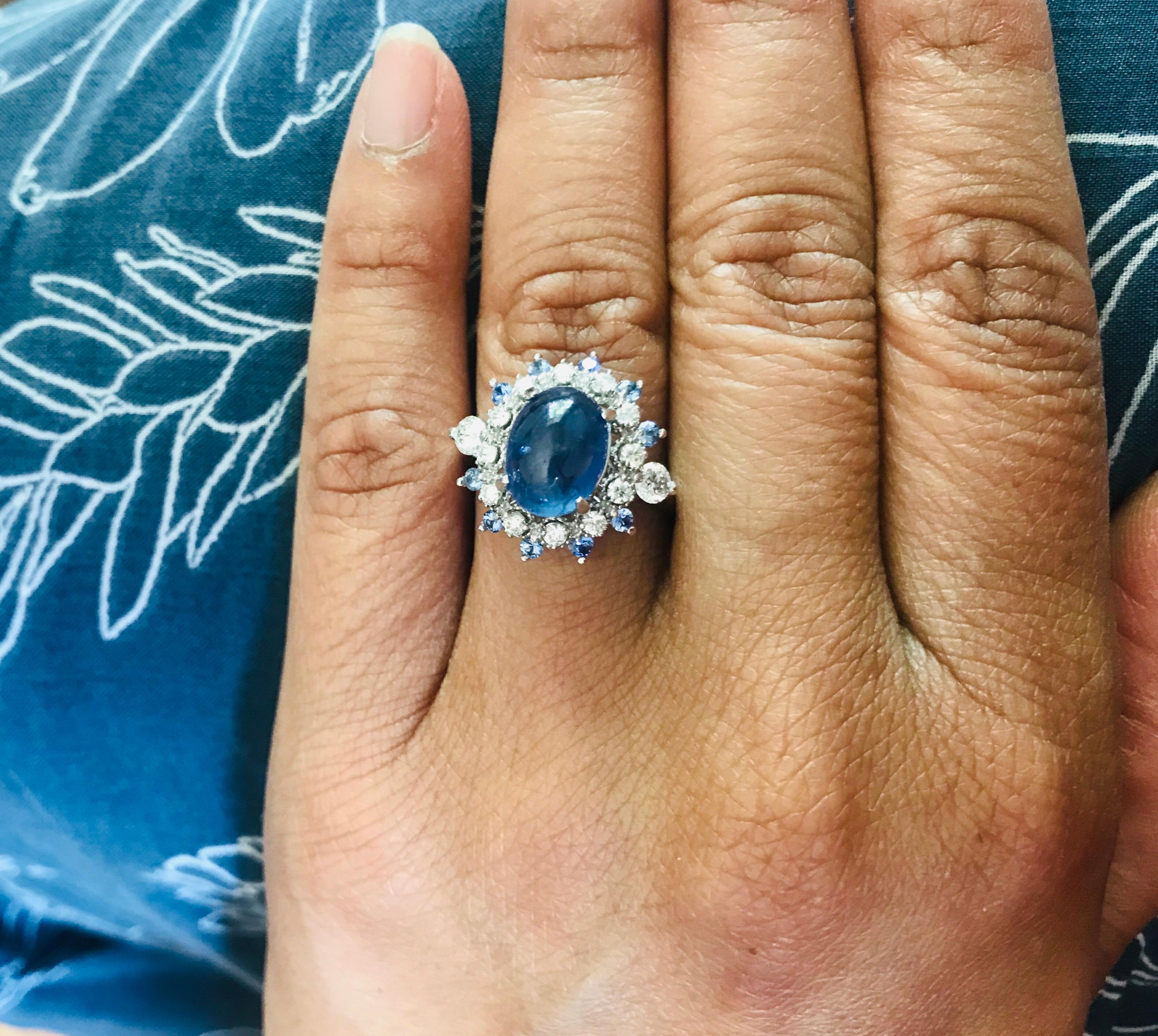 5.20 Carat Sapphire Diamond 14K White Gold Cocktail Ring In New Condition For Sale In Los Angeles, CA