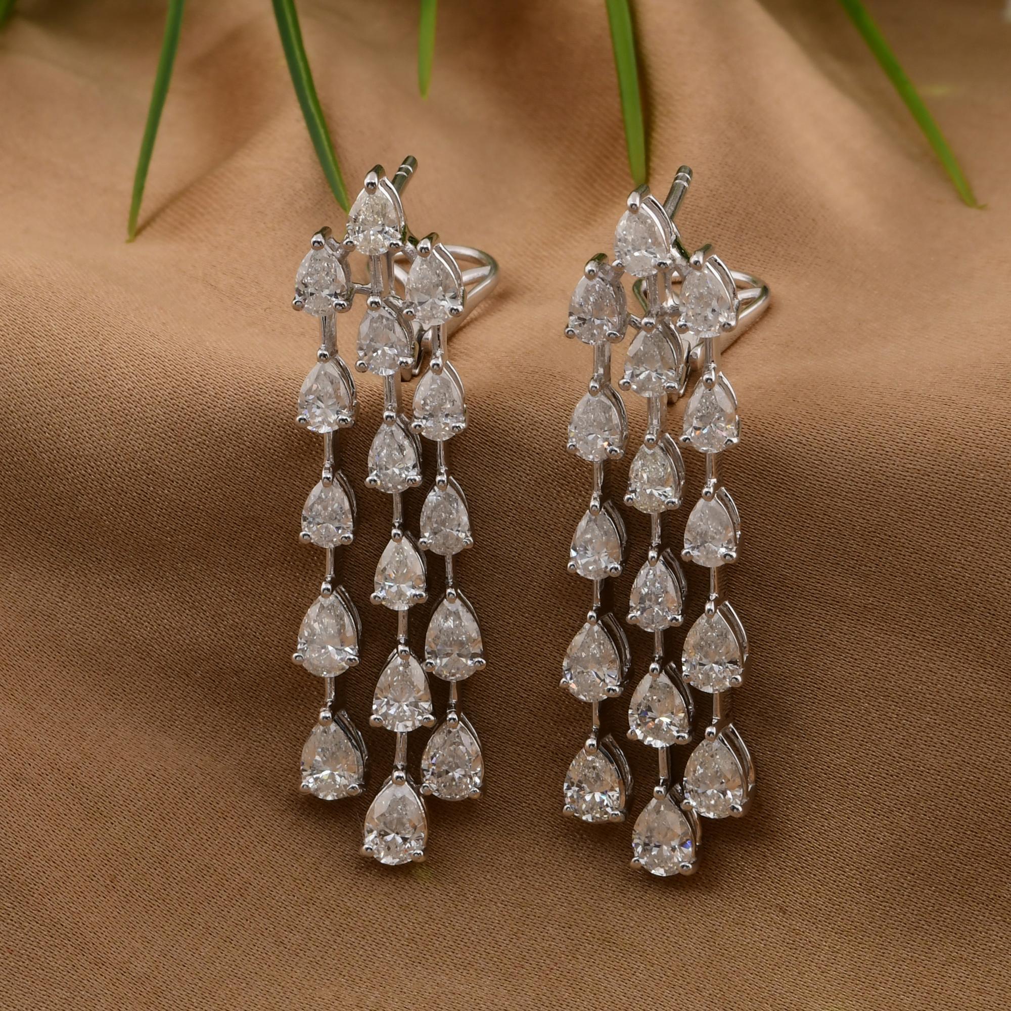 Moderne Boucles d'oreilles chandelier en or blanc 14k avec diamant poire taille brillant de 5,20 carats SI/H en vente