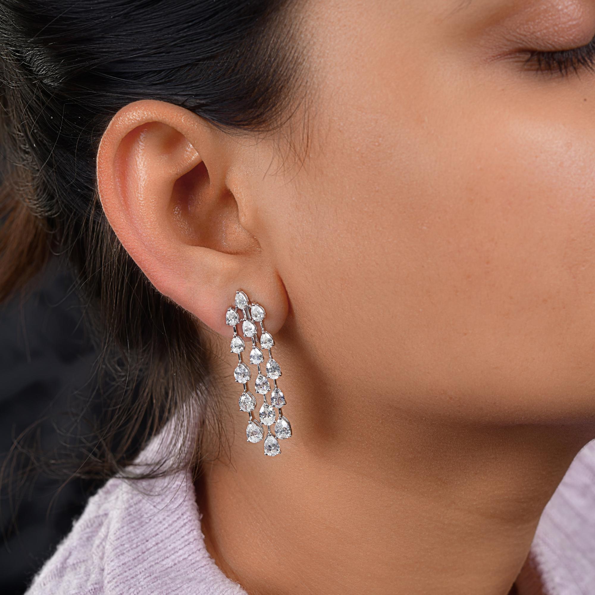 Taille poire Boucles d'oreilles chandelier en or blanc 14k avec diamant poire taille brillant de 5,20 carats SI/H en vente