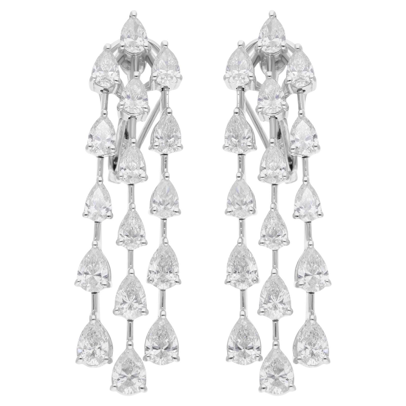 5.20 Carat SI/H Pear Brilliant Cut Diamond Chandelier Earrings 14k White Gold