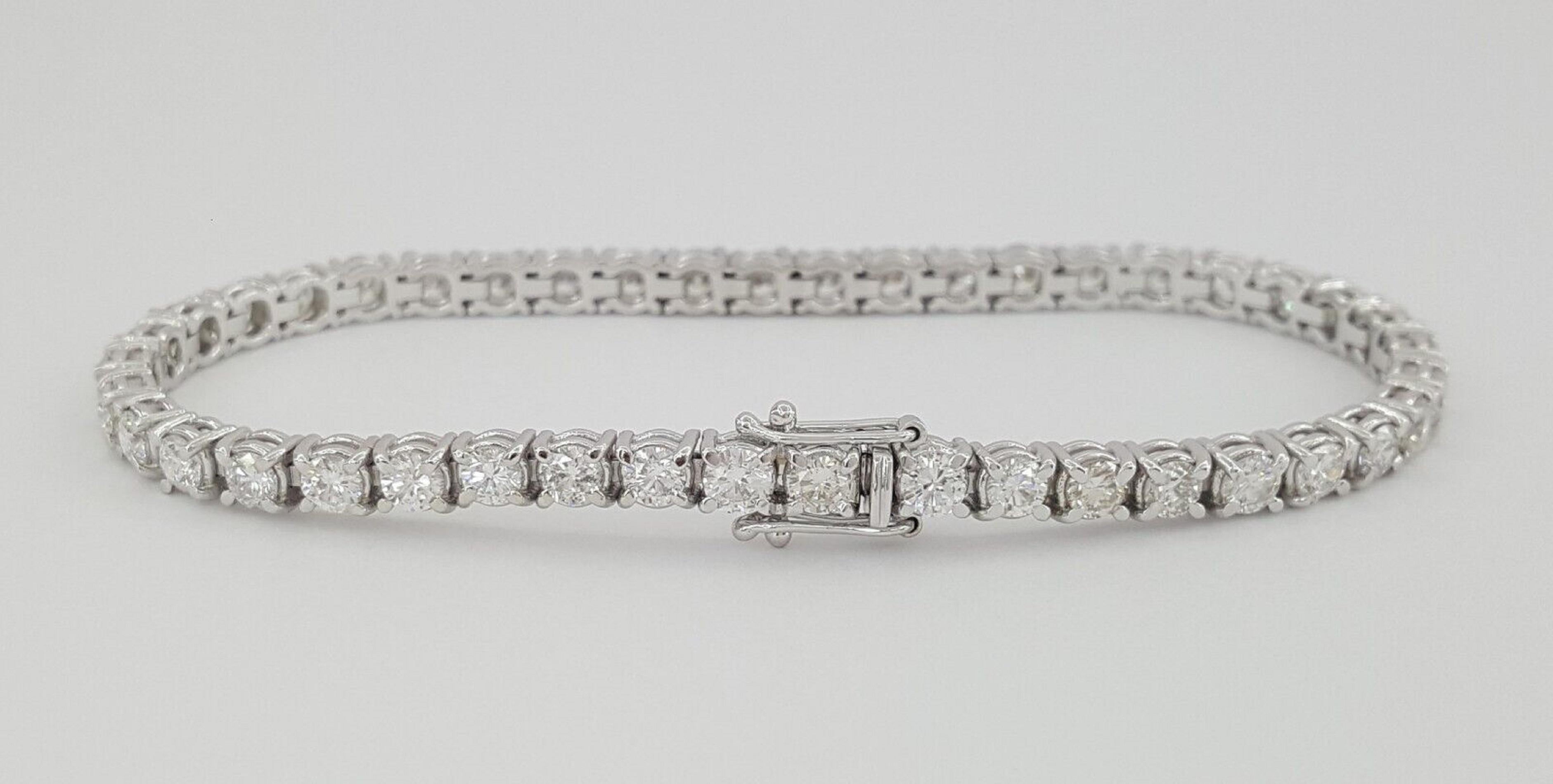 Pulsera Tenis Oro Blanco 5 Quilates Corte redondo en venta
