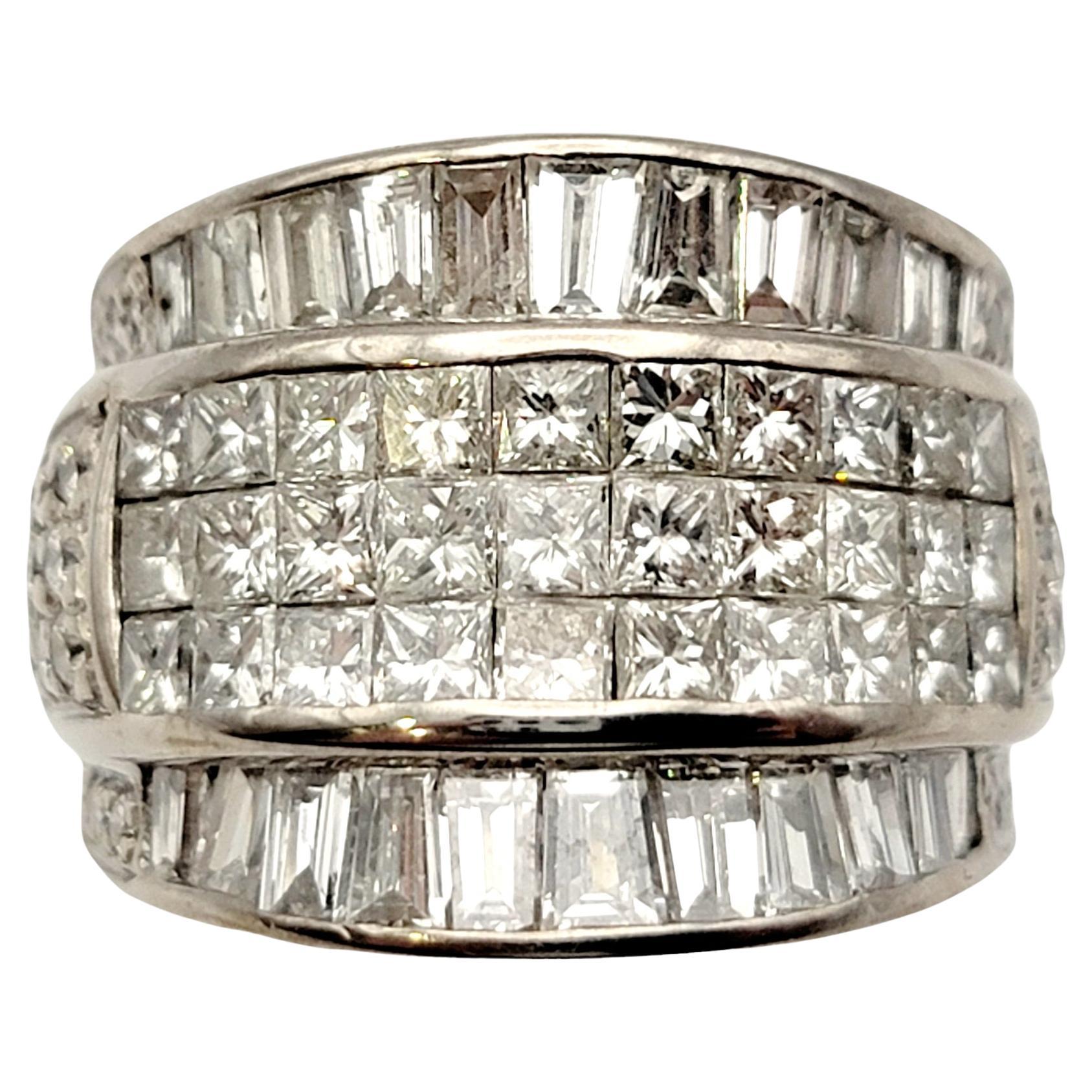 Ring size: 7

This stunning diamond band ring wraps elegantly around the finger and fills it with sparkle from end to end. Featuring a contemporary wide band design, this ring is smooth, sleek, and sophisticated. The closely set natural stones catch