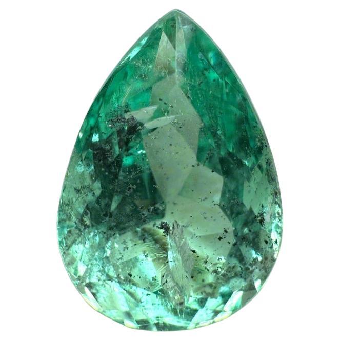 Esmeralda colombiana vibrante y pecosa de 5,20 quilates - Lágrima talla pera piedra de nacimiento de mayo