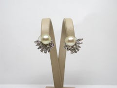 5.20 Carat White Gold Marquise Diamond Pearl Earrings