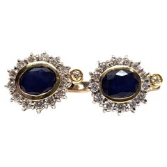 5.20 Carat Yellow White Gold Diamond Sapphire Earrings