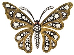 5.20 Carats Diamond, Ruby, 18 Karat Gold, Silver Butterfly Brooch