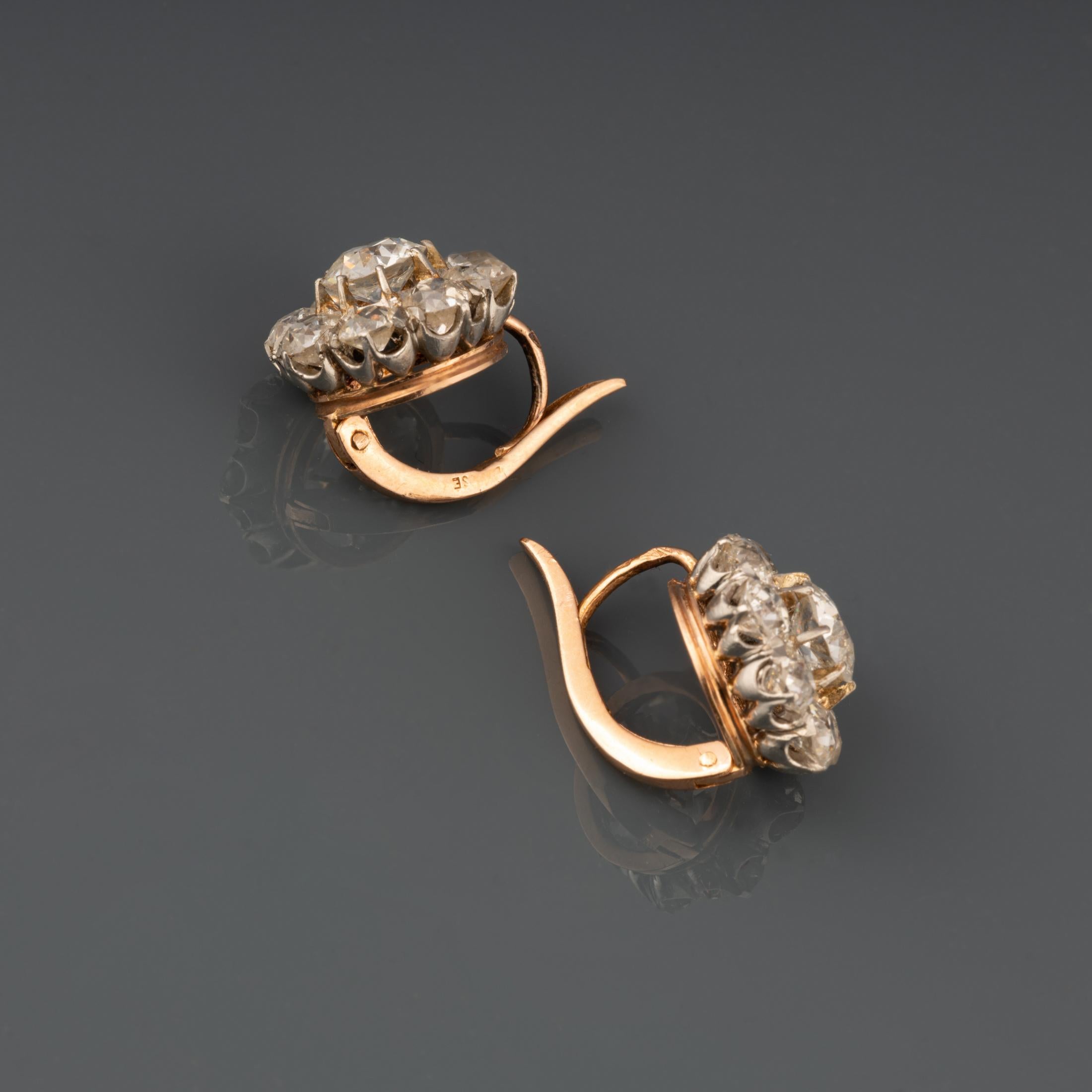5.20 Carats Diamonds French Antique Earrings 1