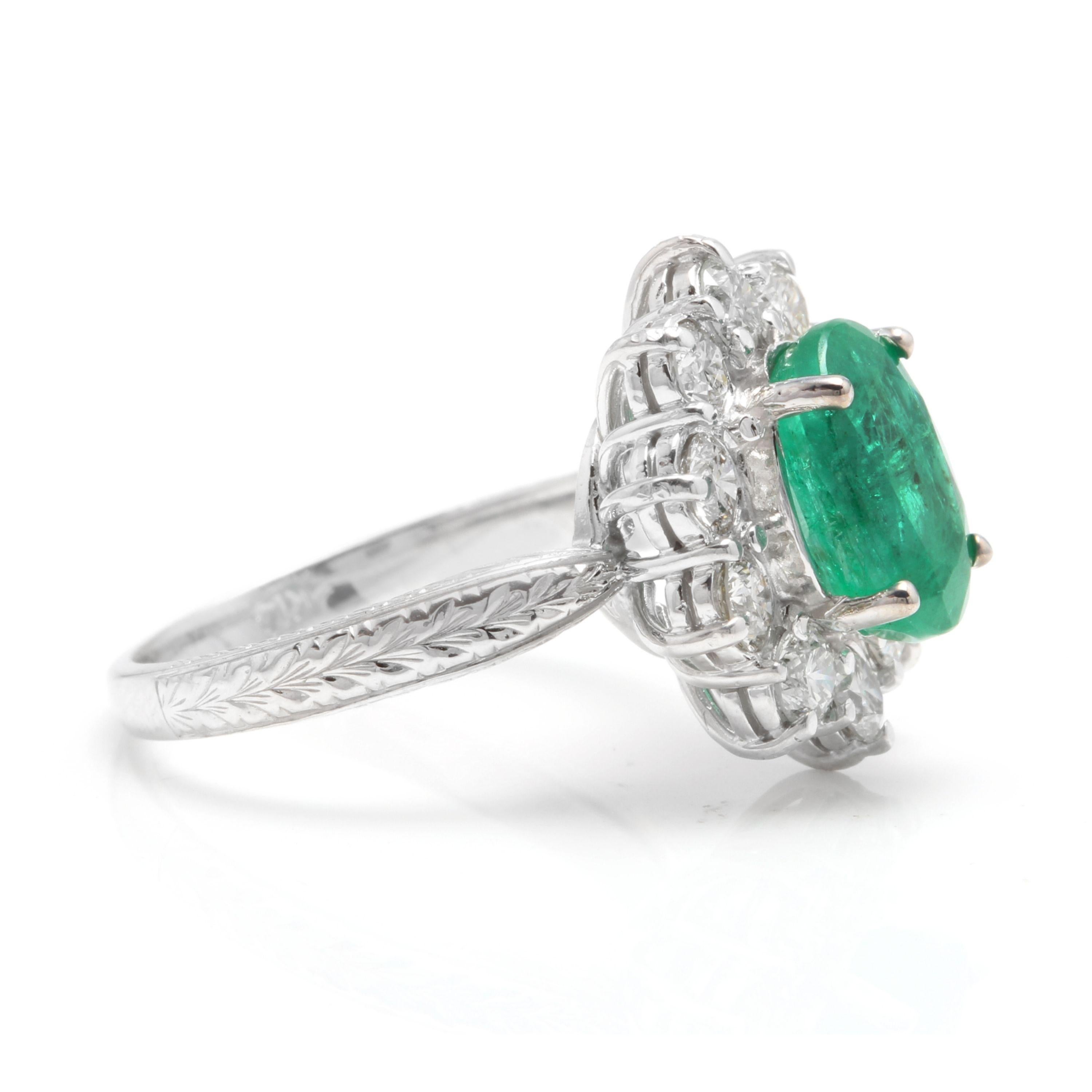 Emerald Cut 5.20 Carat Exquisite Emerald and Diamond 14 Karat Solid White Gold Ring For Sale