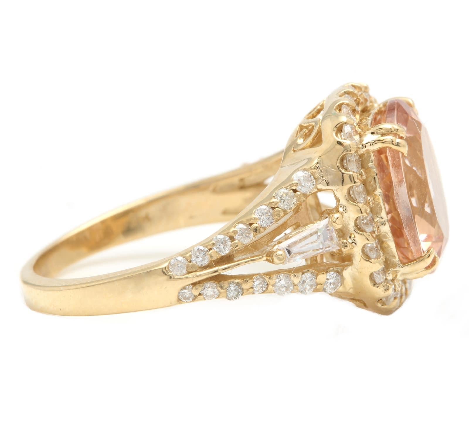 Mixed Cut 5.20 Carats Exquisite Natural Morganite and Diamond 14K Solid Yellow Gold Ring For Sale