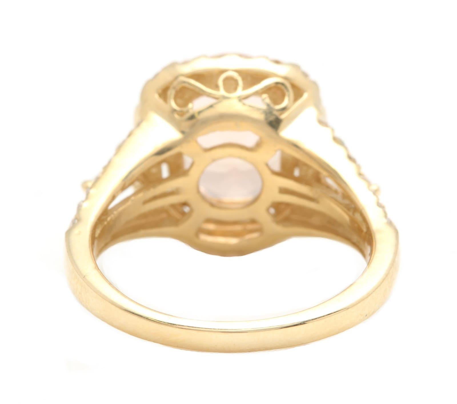 5.20 Carats Exquisite Natural Morganite and Diamond 14K Solid Yellow Gold Ring In New Condition For Sale In Los Angeles, CA