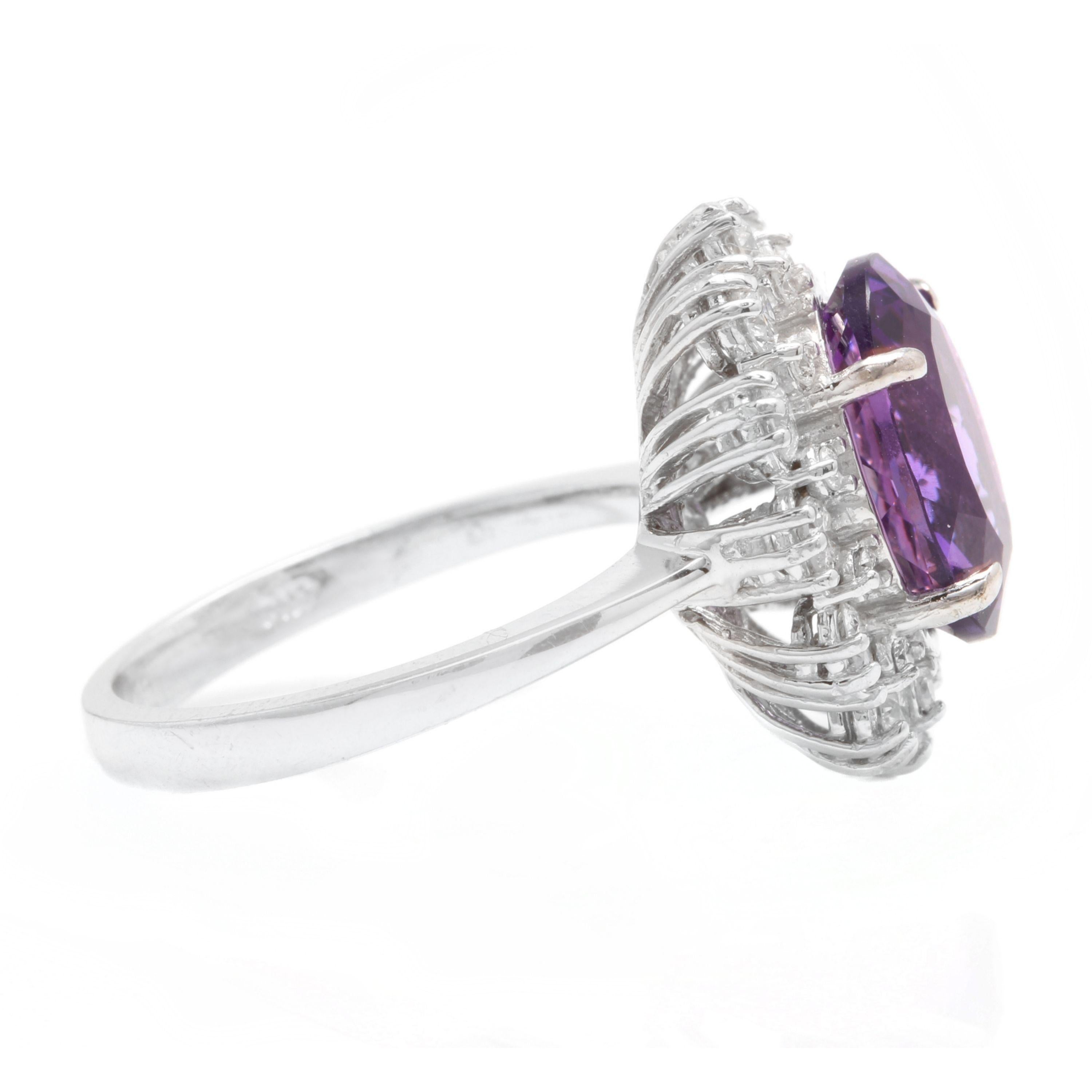 Mixed Cut 5.20 Carat Natural Amethyst and Diamond 14 Karat Solid White Gold Ring For Sale