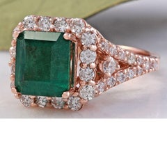 5.20 Carat Natural Emerald and Diamond 14 Karat Solid Rose Gold Ring