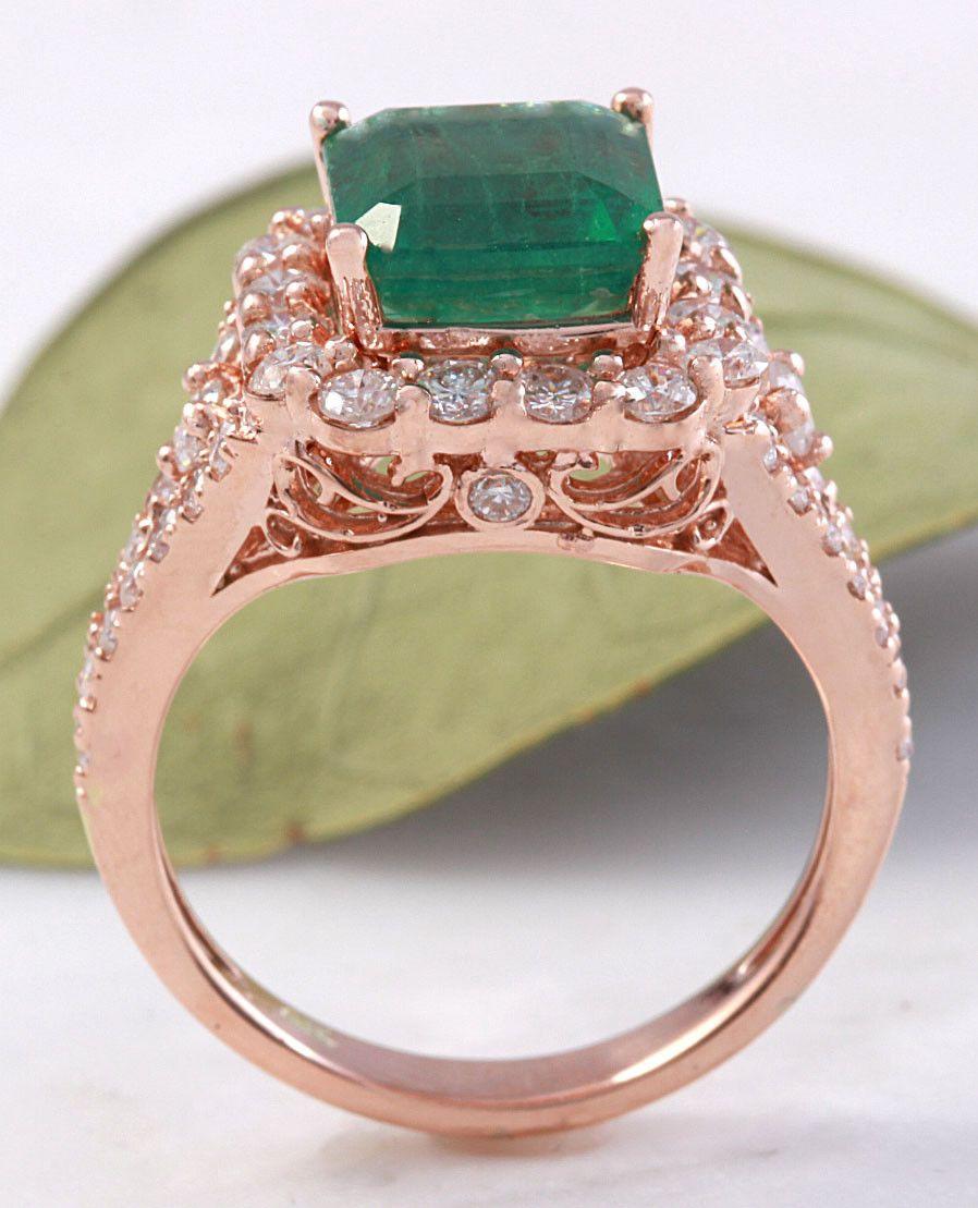 5.20 Carat Natural Emerald and Diamond 14 Karat Solid Rose Gold Ring In New Condition For Sale In Los Angeles, CA