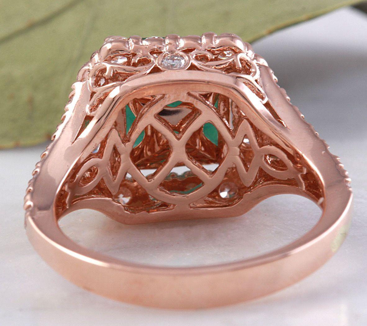Ring aus 14 Karat massivem Roségold mit 5,20 Karat natürlichem Smaragd und Diamant Damen im Angebot