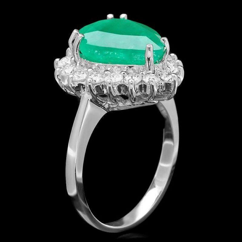 5.20 Carats Natural Emerald and Diamond 14K Solid White Gold Ring

Total Natural Green Emerald Weight is: Approx. 4.30 Carats

Emerald Measures: Approx. 13.00 x 10.00 mm

Natural Round Diamonds Weight: Approx. 0.90 Carats (color G-H / Clarity