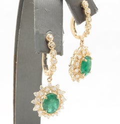 Pendientes de oro amarillo macizo de 14 quilates con esmeralda natural y diamantes de 5,20 quilates
