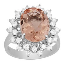 5.20 Carat Natural Morganite and Diamond 14k Solid White Gold Ring